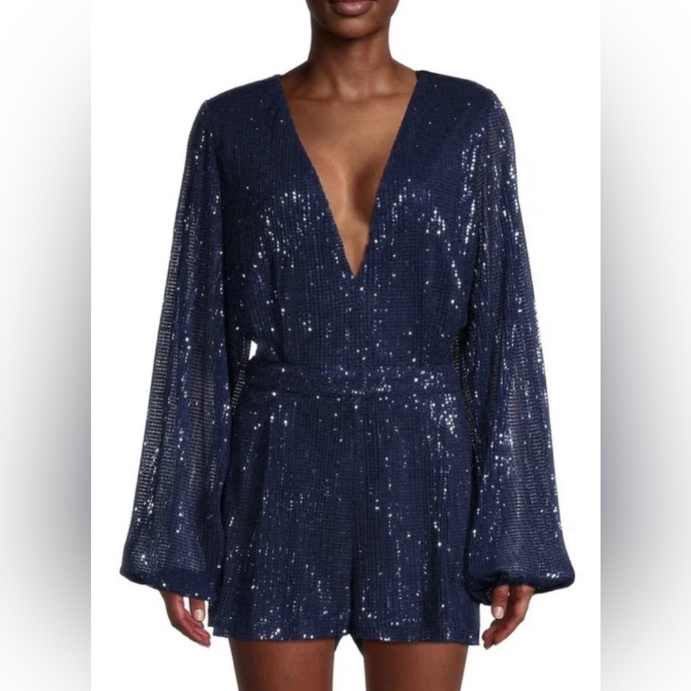 NWOT RAMY BROOK SEQUINED NAVY V-NECK ROMPER, SIZE 6